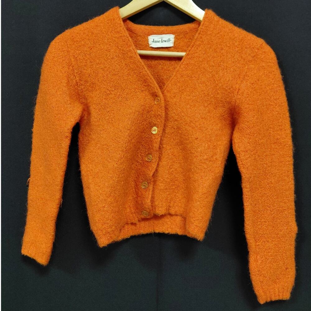 Jane Irwill Orange Knit Cardigan Sweater Long Sleeve Women See Measurements